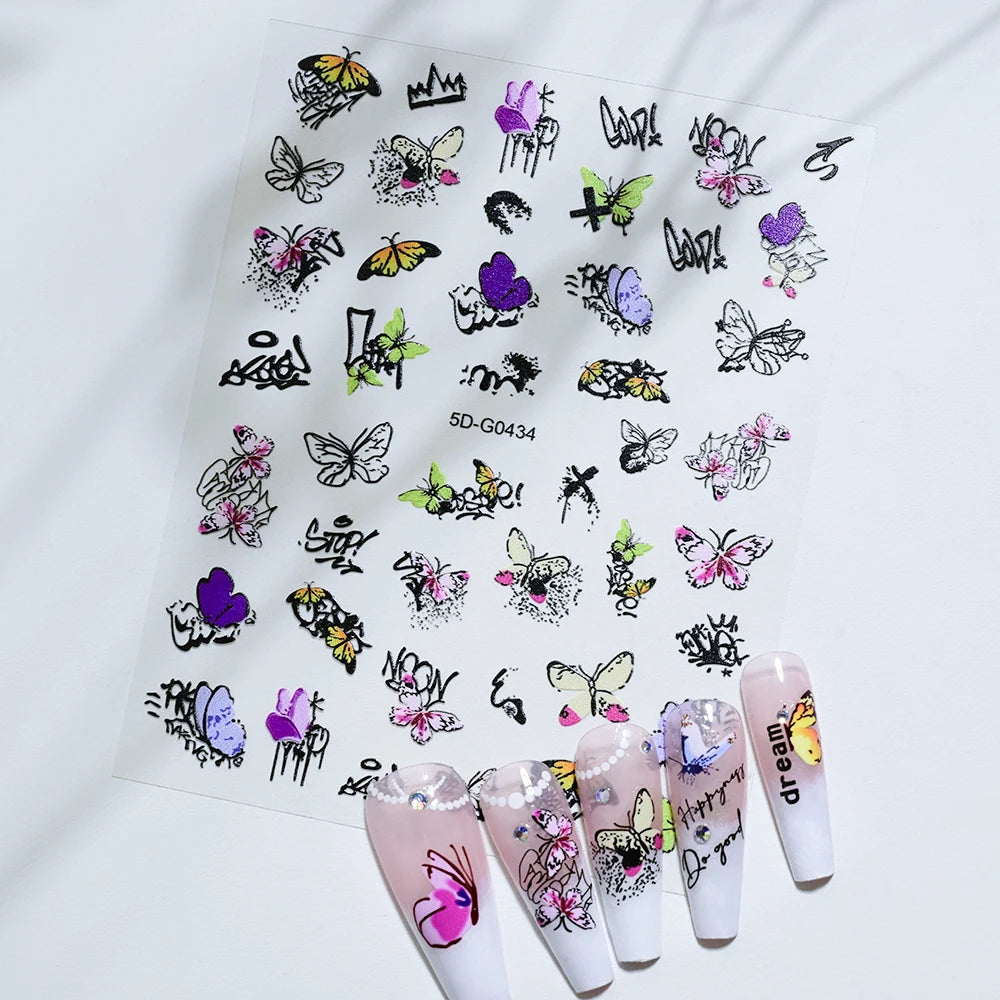 5D Macaron Nail Stickers - Embossed Flower, Fruit, Bear & Rabbit Charms for Summer DIY Manicure Decoration