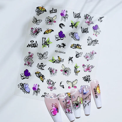 5D Macaron Nail Stickers - Embossed Flower, Fruit, Bear & Rabbit Charms for Summer DIY Manicure Decoration