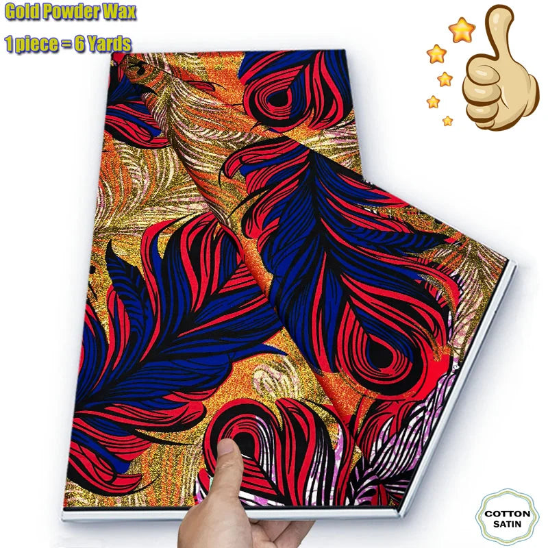 African Grand Golden Wax Fabric - Glitter Gold Ankara Pagne Batik Print Soft Cotton Fabric