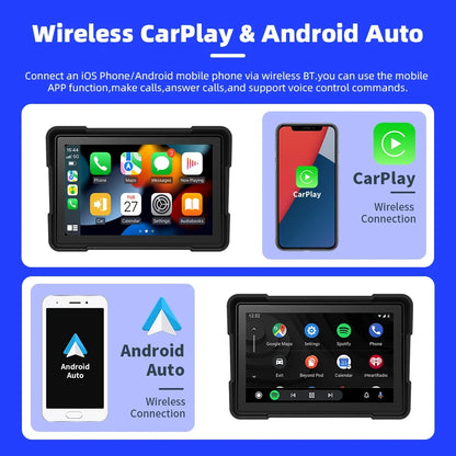 EVKEY MTC13 Motorcycle Navigation Display - Waterproof CarPlay Screen, Portable Wireless Monitor with Android Auto