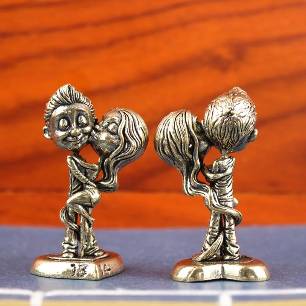 Retro Brass Couple Figurine – Handcrafted Copper Chinese Children Statue Home Decor Ornament Gift Art Craft Accessory