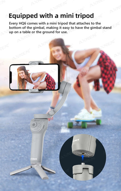 3 Axis Handheld Gimbal Stabilizer with Fill Light – Smartphone Stabilizer for iPhone & Android, Face Tracking, TikTok, Vlog – HQ6