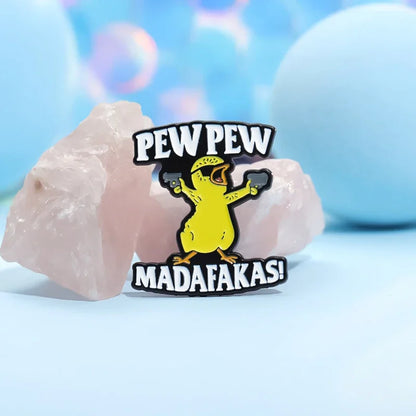 Pew Pew Madafakas Yellow Chick Enamel Pin – Cool Cartoon Brooch for Clothes, Backpacks & Lapels