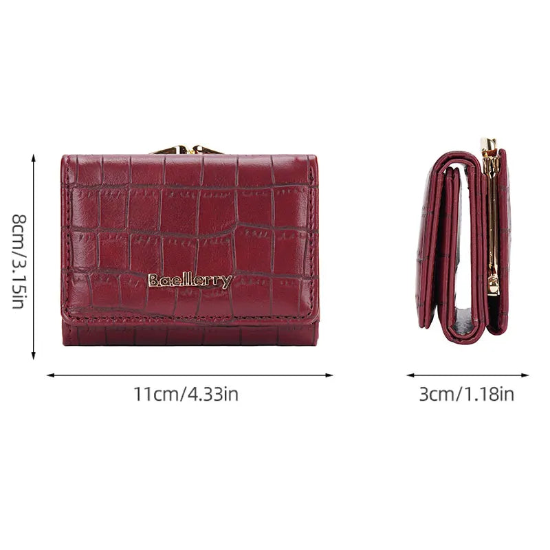 Baellerry Short Women’s Wallet — Crocodile Pattern Coin & Card Holder with Photo Slots, Hasp Purse for Girls