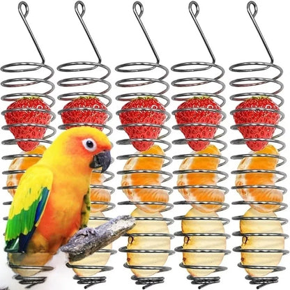 Stainless Steel Parrot Forager Feeder - Spiral Hanging Seed, Fruit & Vegetable Holder Food Basket