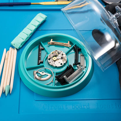 Watch Movement Cleaning Clay & Rubber Putty – 6-Slot Tray with Dust Cover for Watch Repair & Decontamination