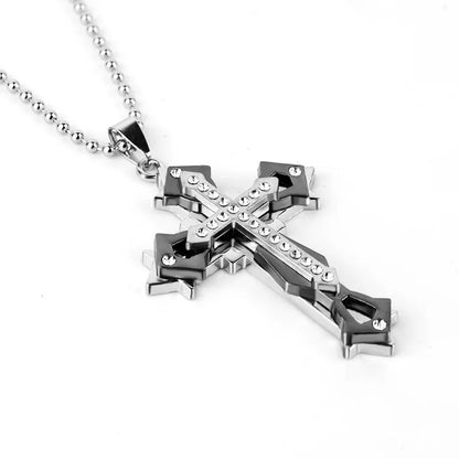 2025 Cross Pendant Necklace for Men – Zircon Black Gold Stainless Steel Hip Hop Punk Chain Jewelry, Simple Cool Fashion Gift
