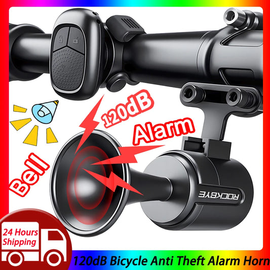 120dB Bicycle Anti-Theft Alarm Horn – Waterproof Rechargeable Bike Bell with Remote Control for E-Bike, Scooter, Adults & Kids Security Use