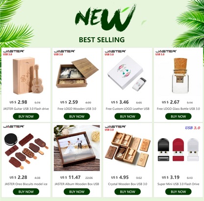 Leather USB 3.0 Flash Drive - Free Logo, 4GB-128GB High-Speed Memory Stick, Wedding Gift