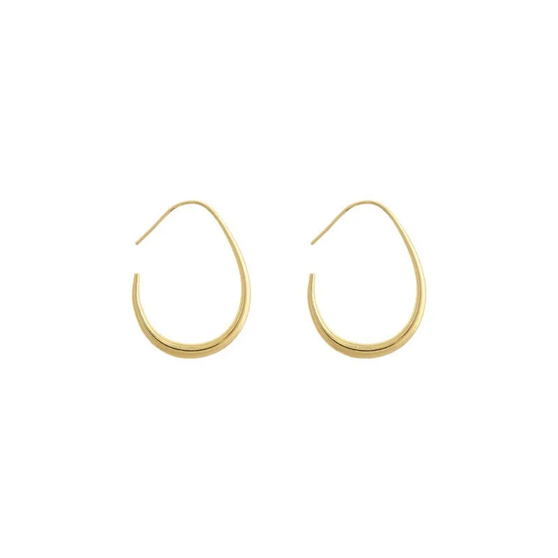 925 Silver Geometric Oval Hoop Earrings for Women – Simple Design Wedding & Party Jewelry (EH2008)