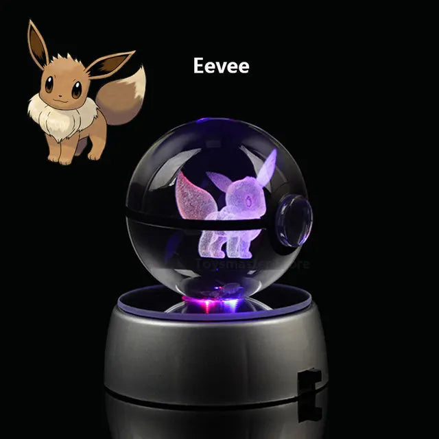 Anime Pokemon 3D Crystal Ball – Snorlax & Charizard Engraved Pokeball Figure with LED Light Base, Kids Gift