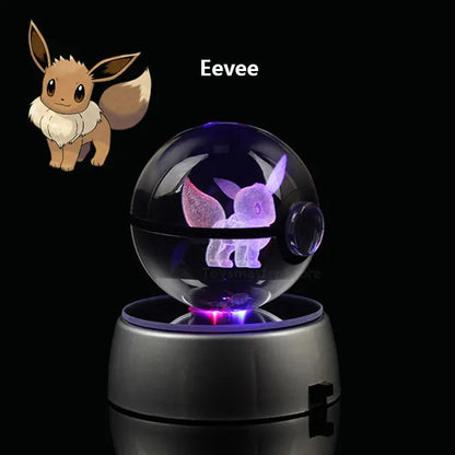Anime Pokemon 3D Crystal Ball – Snorlax & Charizard Engraved Pokeball Figure with LED Light Base, Kids Gift