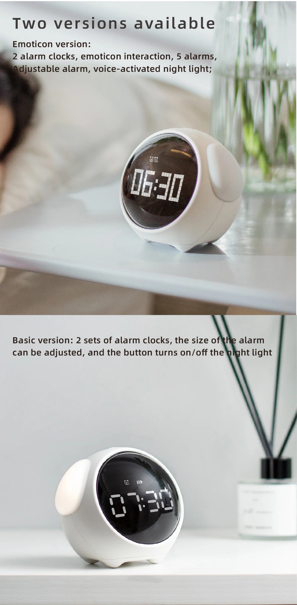 Digital Kids Alarm Clock with Light — Cute Cartoon Emotion Table Clock for Children