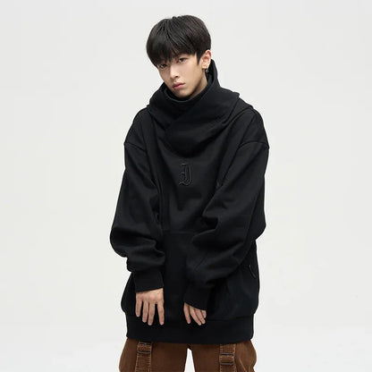 Autumn Ninja Streetwear Turtleneck Hoodie - Men's Embroidered Y2K Vintage Fleece Sweatshirt, Hip Hop Fashion