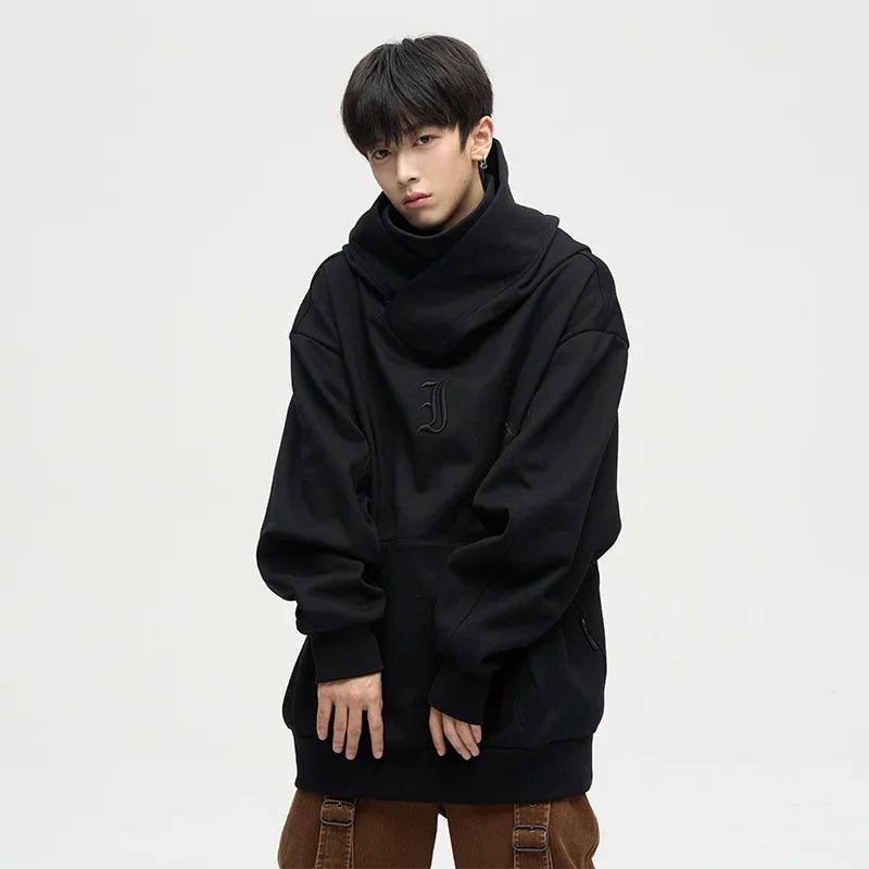 Autumn Ninja Streetwear Turtleneck Hoodie for Men – Letter Embroidered Hip Hop Fashion Sweatshirt, Y2K Vintage Fleece