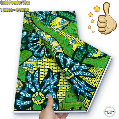 Soft Glitter Golden Wax Fabric - 100% Cotton Ankara Flash Gold Print Batik African Fabric for Nigerian Fashion Sewing & Crafting