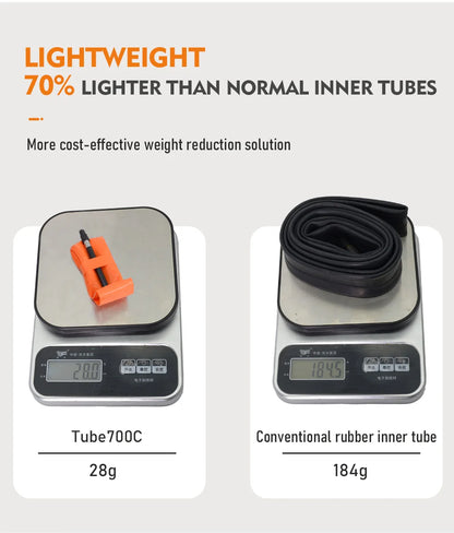 ThinkRider Ultralight 28g Bike Inner Tube — 700x18/25/28/32 TPU Road Bicycle Tire with 65mm French Valve