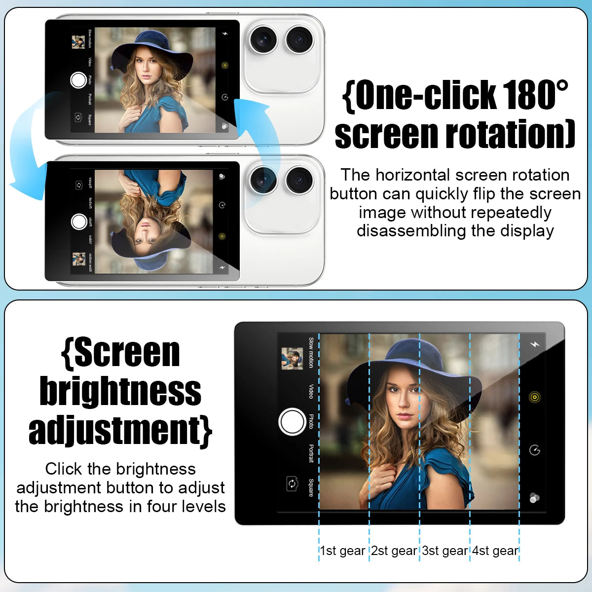 Wireless Magnetic Phone Rear Camera Monitor Screen – Selfie Mirror Display for Vlogging, Live Streaming & Video Recording Assistance