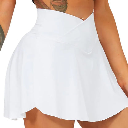 CHRLEISURE Crossover Tennis Skirt for Women - Pleated Golf Skorts with Pockets, Elastic Athletic Sports Shorts Activewear