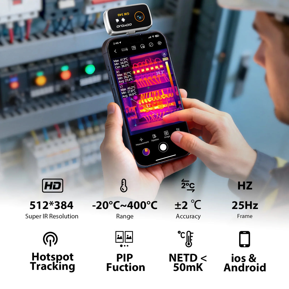 512×384 Thermal Camera Imager - 256×192 IR Resolution Phone Thermal Camera for iPhone 17/16/15 & Android Devices