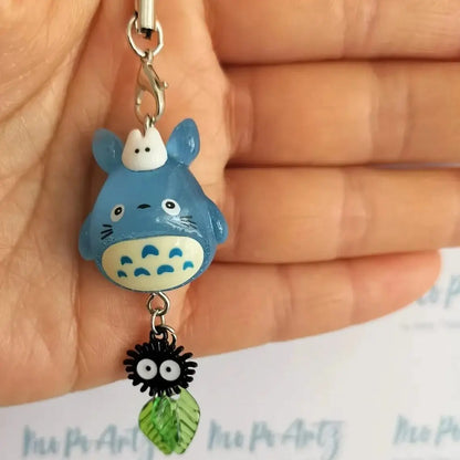 Kawaii Totoro Blue Animal Phone Charm - Soot Sprite Anime Cat Keychain Woodland Pendant Y2K Gift Accessory