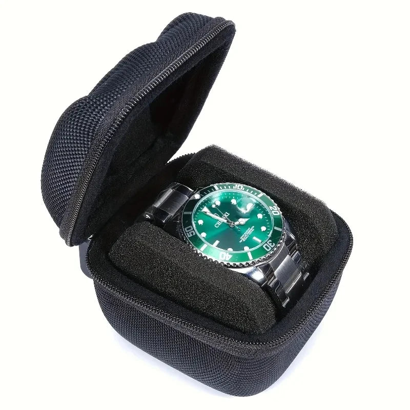 Black Watch Storage Box - Hard Protective Case with Velvet Lining and Soft Pillows for Jewelry & Watch Organization