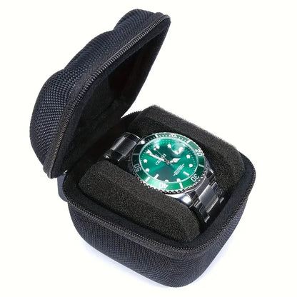 Black Watch Storage Box - Hard Protective Case with Velvet Lining and Soft Pillows for Jewelry & Watch Organization