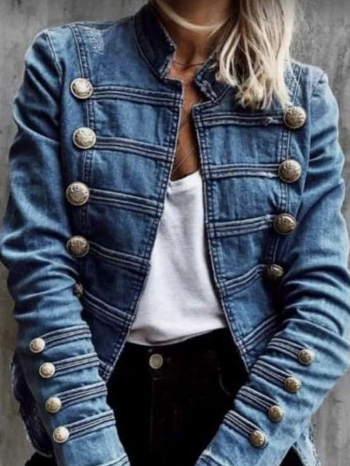 Fashionable Women's Denim Coat | Autumn 2024 Slim Fit Double-Breasted Jacket, Elegant European-American Commuter Style