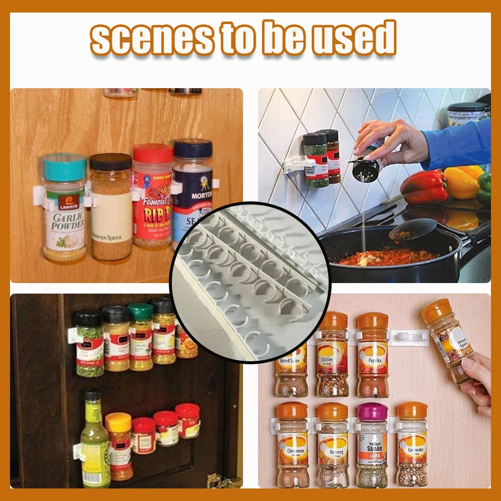 Wall-Mounted Kitchen Storage Rack: Seasoning Jar and Spice Bottle Stand - Simple Bottle Clip Design, 5-Hole Ingredient Holder, 2/4pcs