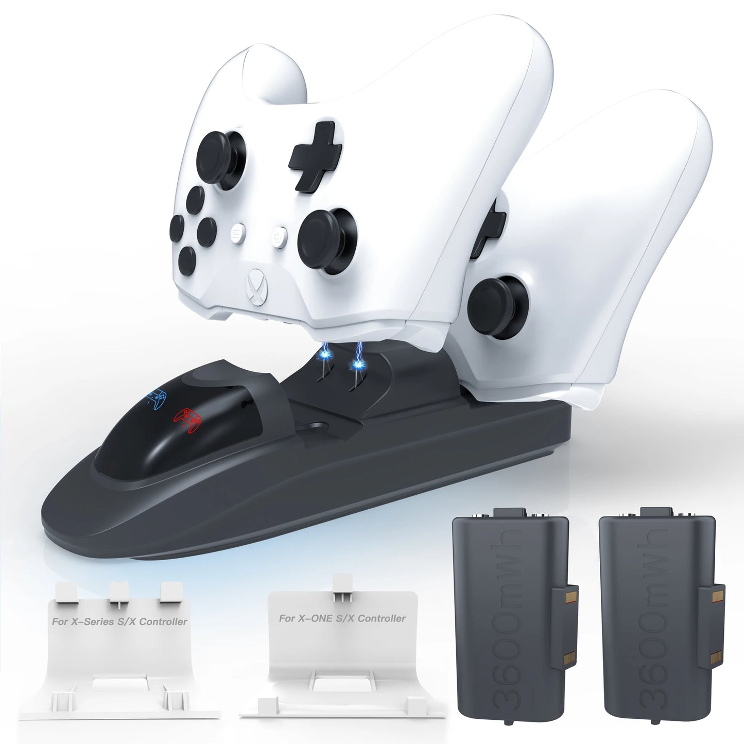 Xbox One & Series X/S Controller Dual Charging Station with 2×3600mWh Rechargeable Battery Packs