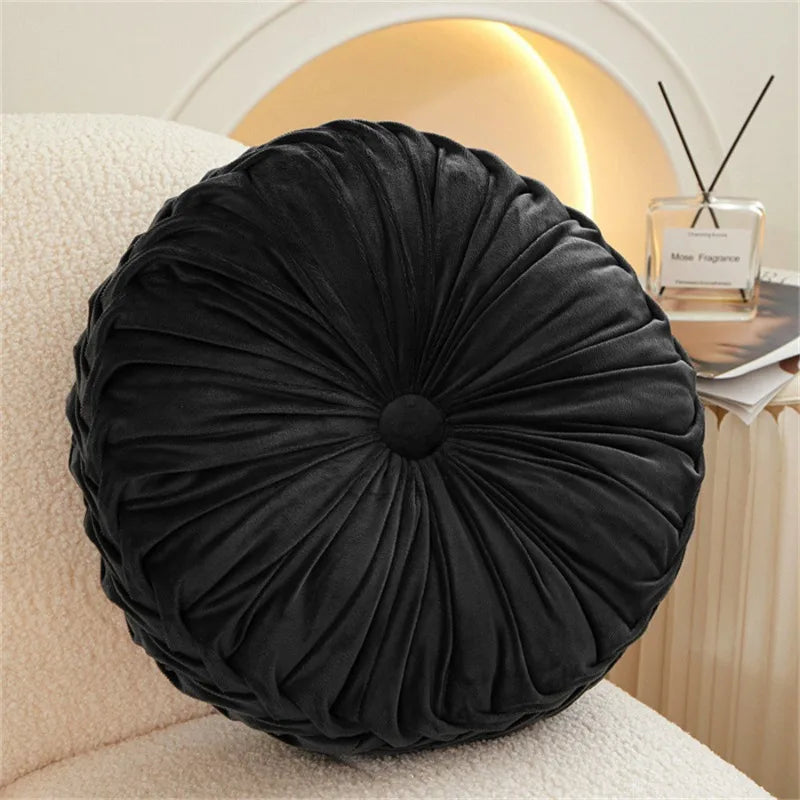 3D Pleated Dutch Velvet Pumpkin Throw Pillow – Hand-Sewn Lumbar Backrest Cushion for Sofa, Bed & Office Chair