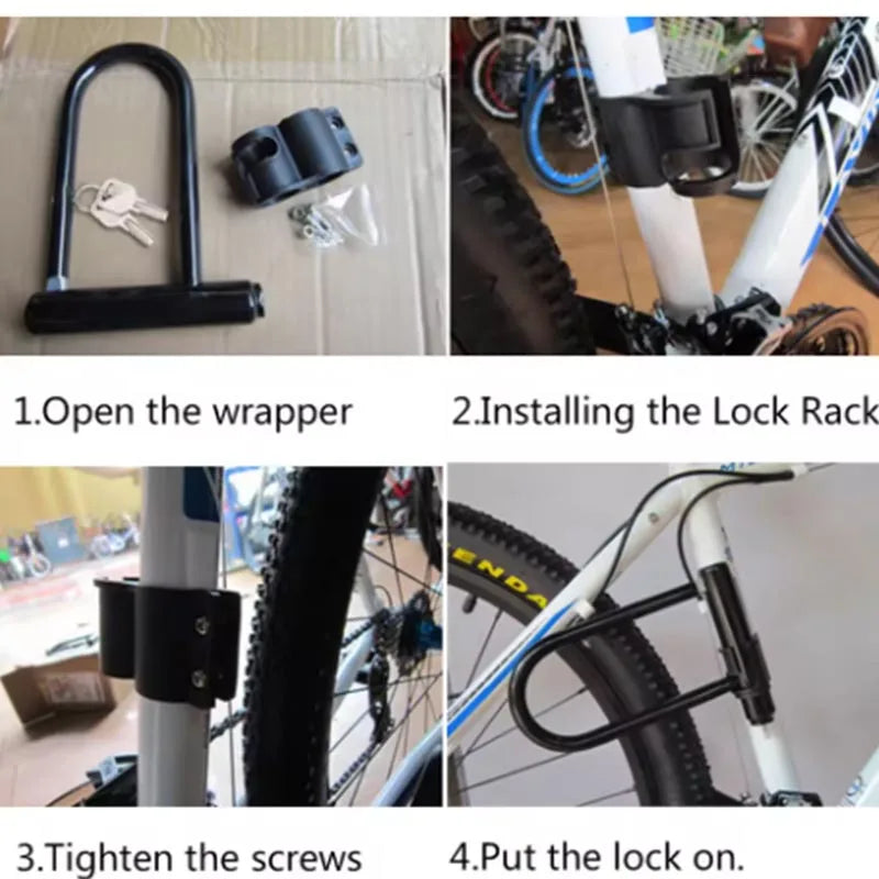 Portable Bicycle U-Lock – Anti-Theft Safety Lock for MTB, Road Bikes, Motorcycles, Scooters, with Key