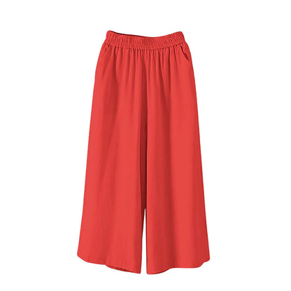 Women’s Casual Wide-Leg Pants – Lazy Style High-Waist Cropped Capris with Pockets, Lightweight & Loose Fit