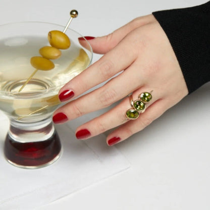 Green Zirconia Geometric Bead Ring - Elegant Women’s Daily Wear Party Jewelry Gift Accessory