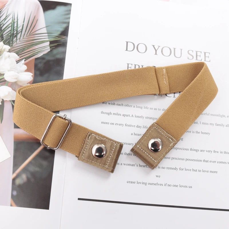 Elastic Buckle-Free Canvas Belt for Women – Stretch Waist Belt for Jeans & Pants, Invisible Lazy Belt