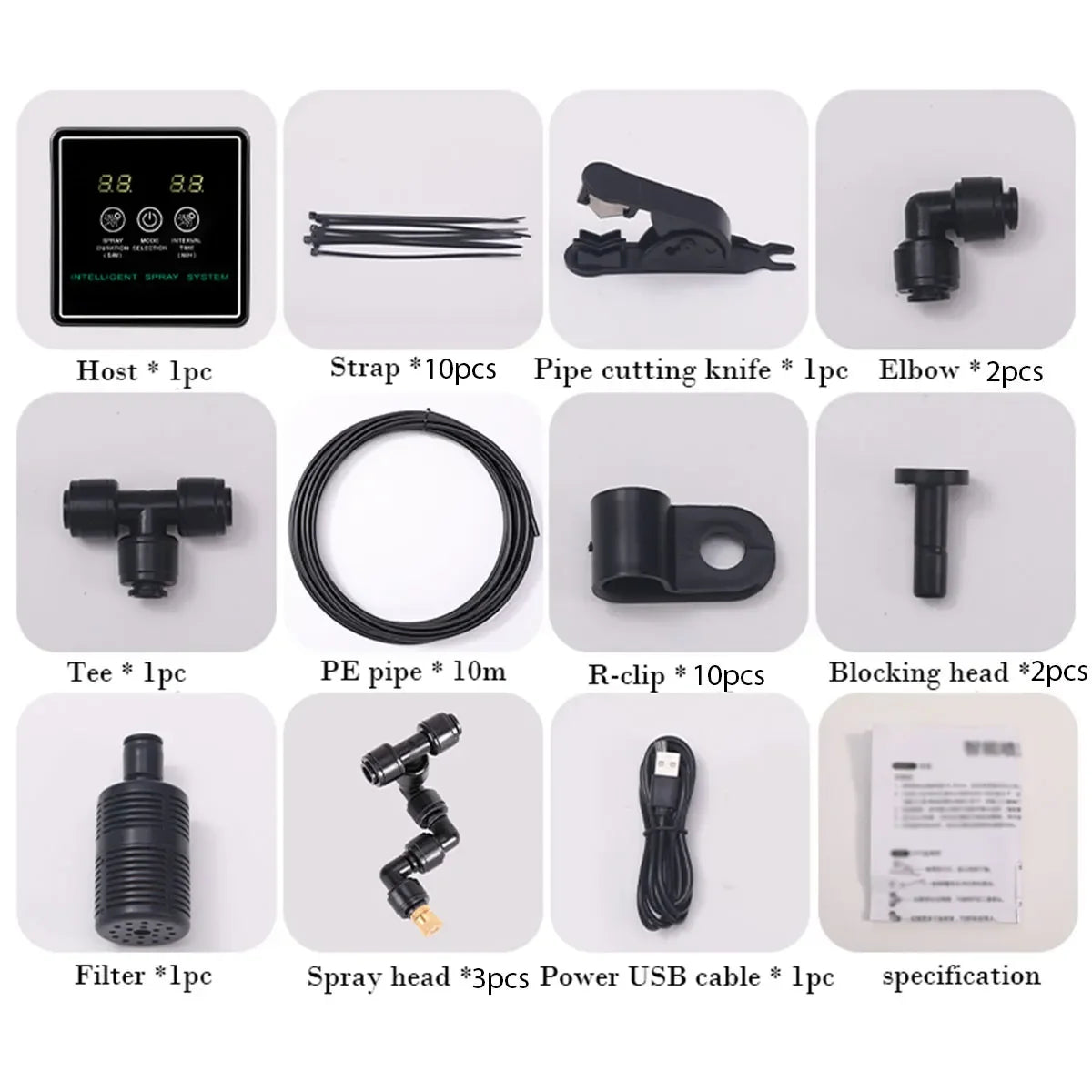 24V Quiet Misting Kit – Low Pressure Pump Spray System with Fog Nozzles for Dust Removal, Cooling & Humidification Watering System