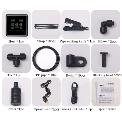 24V Quiet Misting Kit – Low Pressure Pump Spray System with Fog Nozzles for Dust Removal, Cooling & Humidification Watering System