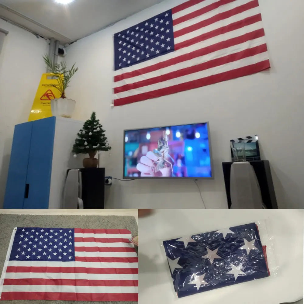 35x59 Inch Embroidered American Flag – Waterproof Nylon USA Independence Day Outdoor Flag with Brass Grommets (90x150cm)