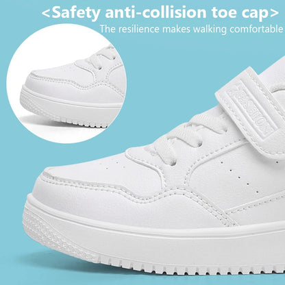 Kids' Black Leather Sneakers – Non-Slip Casual Walking & Tennis Shoes for Boys and Girls