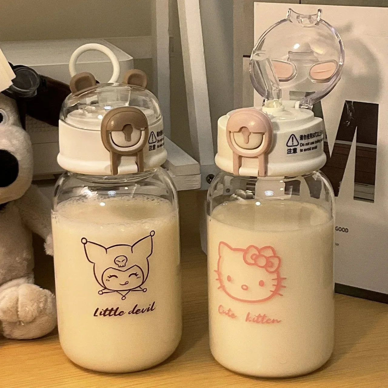 Sanrio Anime Transparent Straw Cup – Hello Kitty & Pochacco 500ML Plastic Water Cup with Handle for Students