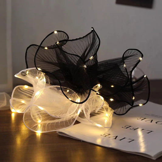 LED Flower Wrapping Paper – Lace Mesh Lighted Bouquet Packaging for Wedding, Birthday & Gift Decorations