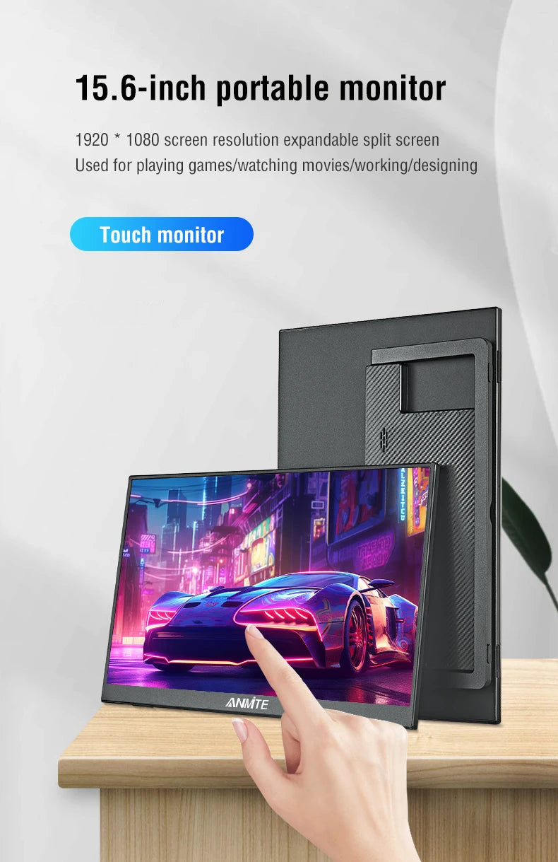 Anmite 15.6" Portable Touch Monitor – 1080P HDR Low Blue Light Display for Xbox, PS4/5, Switch & PC