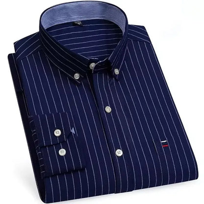 Men’s Checkered Oxford Shirt - Long Sleeve Cotton Button Down Gingham Top with Single Pocket 6XL-7XL