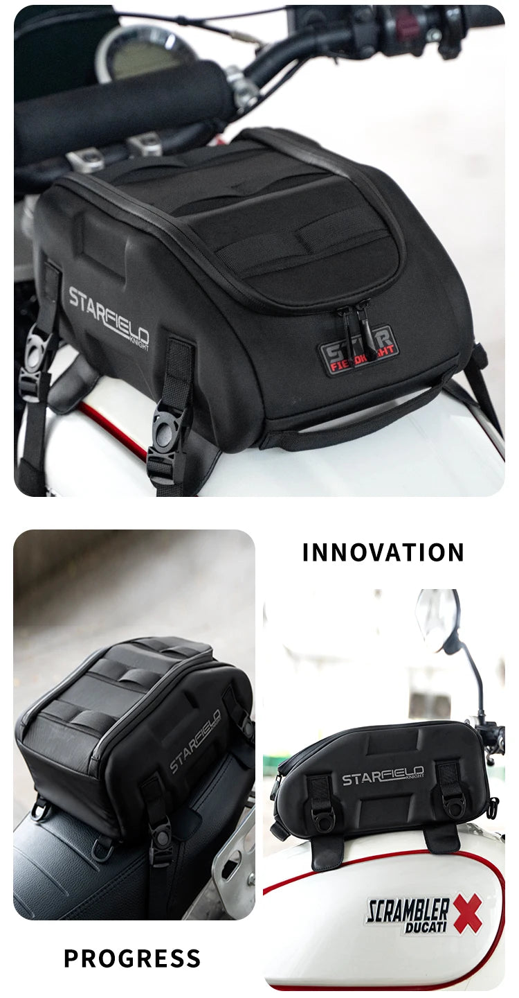 Waterproof Motorcycle Seat Back Bag – Large Capacity Hard Tail Box Luggage for Racing & Riding, Black Fuel Tank Motorbike Storage