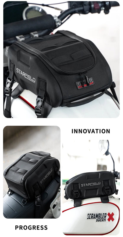 Waterproof Motorcycle Seat Back Bag – Large Capacity Hard Tail Box Luggage for Racing & Riding, Black Fuel Tank Motorbike Storage