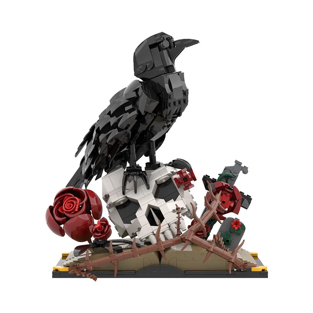 MOC Skull & Roses Bouquet Building Blocks — Gothic Crow Flower Pot DIY Toy for Kids & Gifts