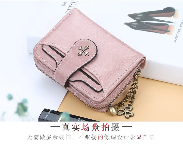 Women’s PU Leather Wallet — Short Hasp Coin & Card Holder, Small Money Bag Clutch in Blue & Red