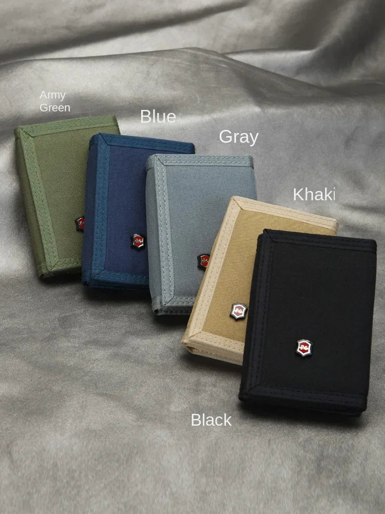 Men's Korean Tri-Fold Coin Purse – 5 Colors, Slim Canvas Wallet, Multifunctional Card Holder