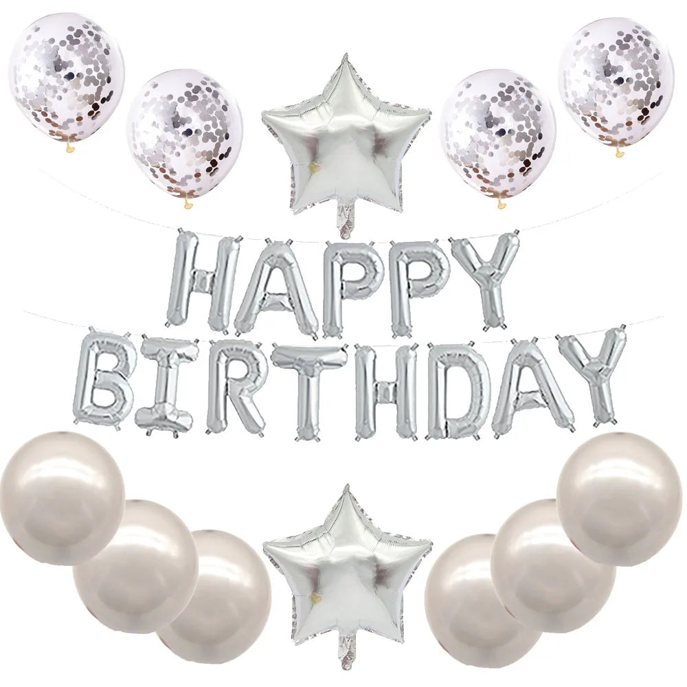 16-Inch Happy Birthday Foil Balloons Set – Pink & Blue Letter Balloons for Birthday Party Decoration