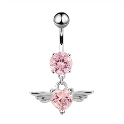 Stainless Steel CZ Belly Button Piercing – Heart & Butterfly Navel Barbell Jewelry for Women Sexy Navel Ring